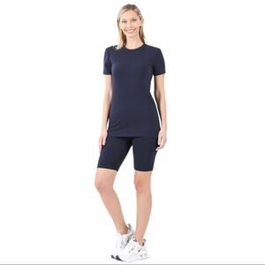 Zenana Navy Blue Cotton 2 Piece Shirt and Shorts Large